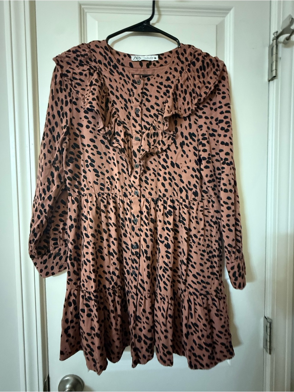 Zara The Claris" Leopard Print Ruffled Tiered Dress - Size Small
